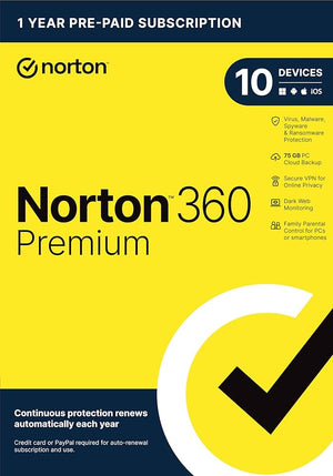Norton 360 Premium 2024 LATAM-sleutel (1 jaar / 10 apparaten) + 75 GB cloudopslag + VPN