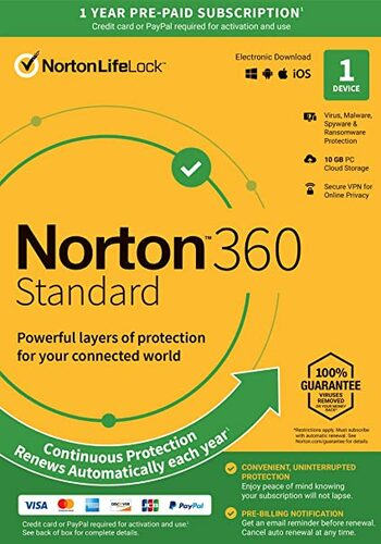 Norton 360 EU-sleutel (1 jaar / 1 apparaat) + 10 GB cloudopslag