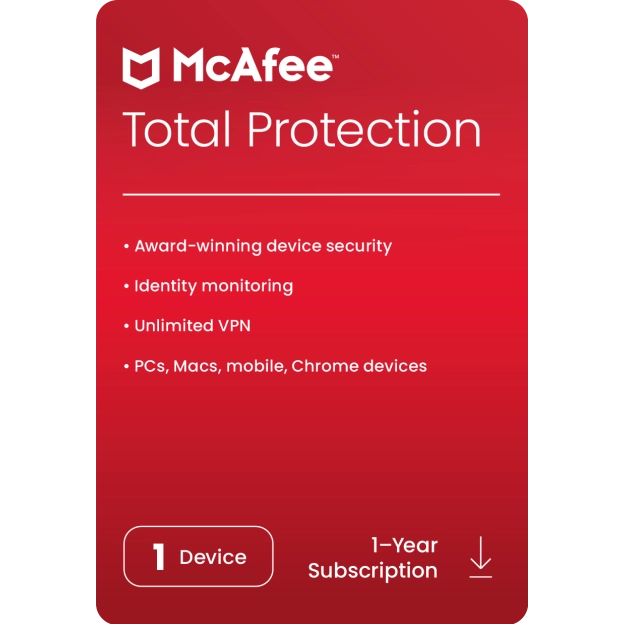 McAfee Total Protection 2024 sleutel (1 jaar / 1 apparaat)